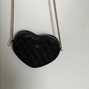Elegant Black Quilted Heart Crossbody Bag